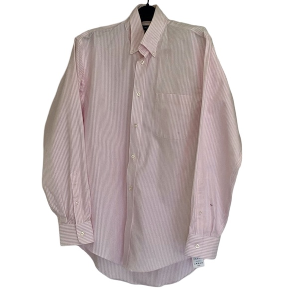 Land's End Men's Long-Sleeve Buttondown Striped No Iron Pinpoint Shirt - Size 15 - Picture 1 of 7